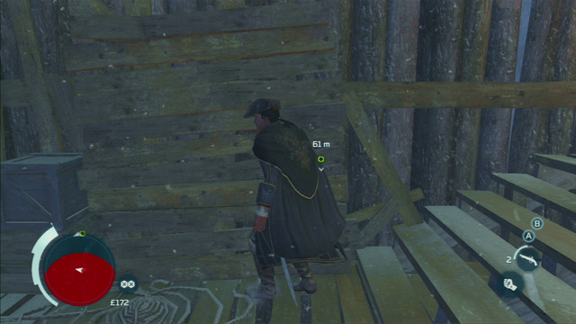 On the other side of the roof you will find a couple wooden planks which you can climb onto - Sequence 3 - Execution is Everything - Walkthrough - Assassins Creed III - Game Guide and Walkthrough