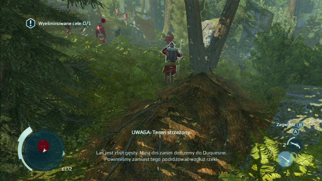 In order to complete it, go round the soldiers form the right and hide in the nearest pile of leaves - Sequence 3 - The Braddock Expedition - Walkthrough - Assassins Creed III - Game Guide and Walkthrough