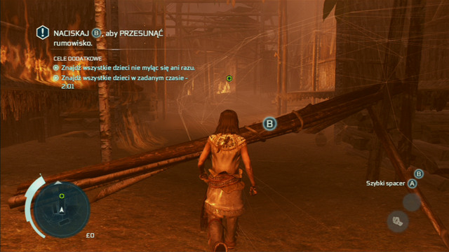 Get behind the palisade and head towards the green marker, avoiding any obstacles with the interaction button - Sequence 4 - Hide and Seek - Walkthrough - Assassins Creed III - Game Guide and Walkthrough