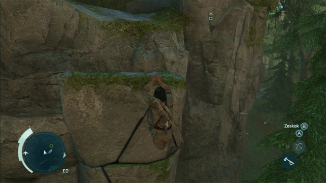 Hold onto the ledge and slowly move to the right end of the rock to climb up - Sequence 4 - Feathers and Trees - Walkthrough - Assassins Creed III - Game Guide and Walkthrough