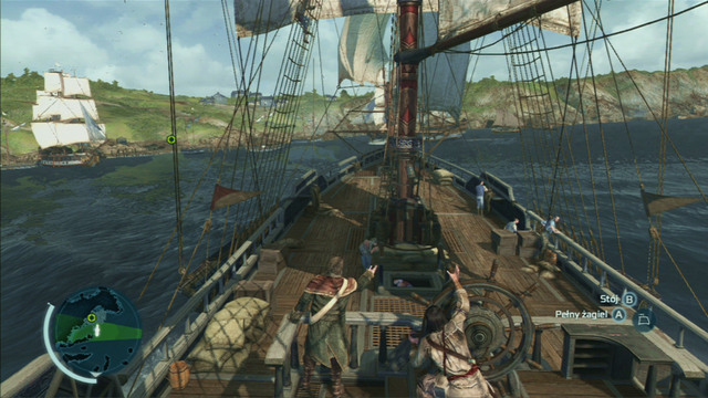 After getting close enough to the target, press the interaction button twice to stop the ship - Sequence 5 - The Hard Way - Walkthrough - Assassins Creed III - Game Guide and Walkthrough