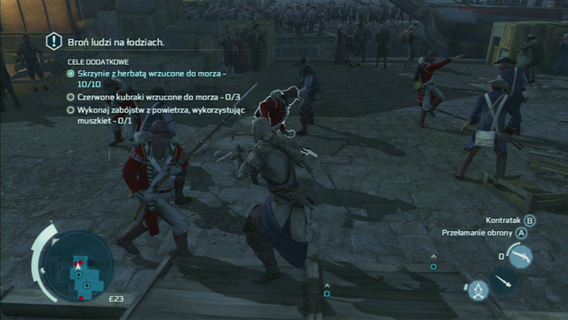 Your second objective will be throwing three British soldiers into the water - Sequence 6 - The Tea Party - Walkthrough - Assassins Creed III - Game Guide and Walkthrough