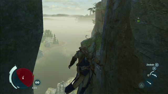 At its end, climb the fallen trunk and reach to the other side of the precipice - Sequence 6 - Hostile Negotiations - Walkthrough - Assassins Creed III - Game Guide and Walkthrough