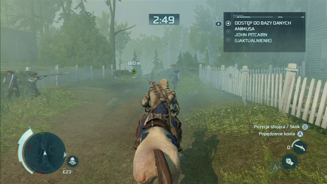 After the cutscene, quickly get onto the nearest horse and ride towards the direction marked on the map - Sequence 7 - Lexington and Concord - Walkthrough - Assassins Creed III - Game Guide and Walkthrough