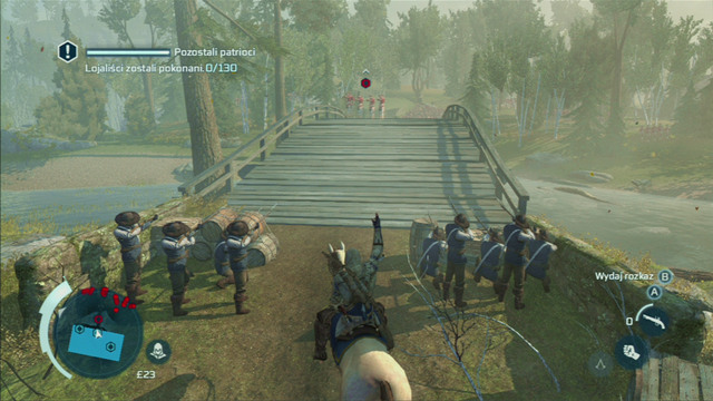 To get full synchronization, you need to approach the groups a bit earlier and press the interaction button when they are all already aiming at the British soldiers - Sequence 7 - Lexington and Concord - Walkthrough - Assassins Creed III - Game Guide and Walkthrough