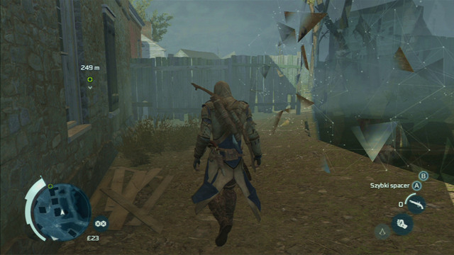 In order to avoid damage, go maximally to the right after reaching the main road and stick to the edge of the location (grey Animus wall) - Sequence 7 - Conflict Looms - Walkthrough - Assassins Creed III - Game Guide and Walkthrough