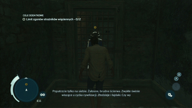 After taking control of your character, approach the hole in the wall and eavesdrop on the conversation of your fellow prisoners - Sequence 8 - Bridewell Prison - Walkthrough - Assassins Creed III - Game Guide and Walkthrough