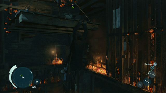 That way you will reach a platform hanging from the ceiling - Sequence 9 - The Foam and The Flames - Walkthrough - Assassins Creed III - Game Guide and Walkthrough