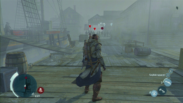 The second and third group can be avoided by jumping along nearby barrels - Sequence 12 - Chasing Lee - Walkthrough - Assassins Creed III - Game Guide and Walkthrough