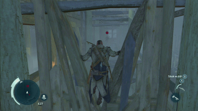 To catch up with your target, you should run around the construction and slide under one of the wooden barricades - Sequence 12 - Chasing Lee - Walkthrough - Assassins Creed III - Game Guide and Walkthrough