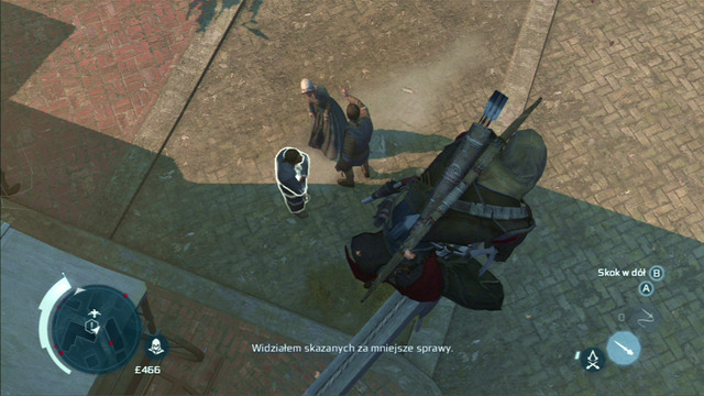 In order to perform this action, you need to hide on a straight beam or tree branch above the enemy and hold down the shoot button - Ranged weapons - Assassinations - Assassins Creed III - Game Guide and Walkthrough