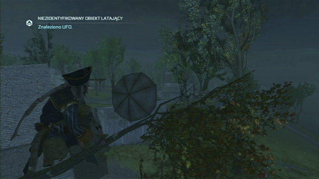 Jump between branches and you will reach an umbrella which people took for an UFO - The Frontiersmen Club - Guild missions - Assassins Creed III - Game Guide and Walkthrough