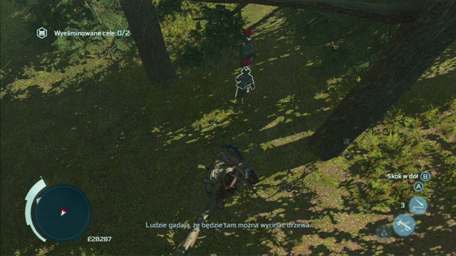 Quickly jump onto a branch above the first enemy, aim at him and hold down the attack button - Myriam - Homestead - Assassins Creed III - Game Guide and Walkthrough