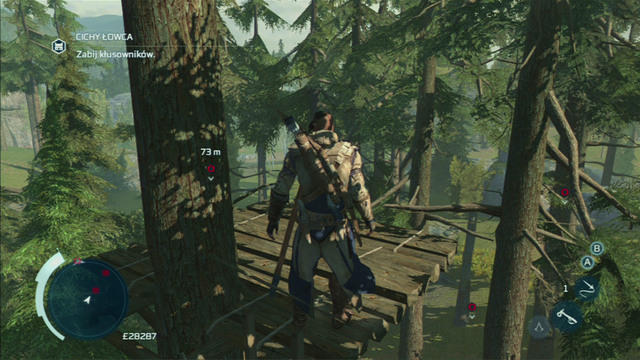 With your master taking care of her, climb onto the tree marked on the map and wait for the poachers to appear - Myriam - Homestead - Assassins Creed III - Game Guide and Walkthrough