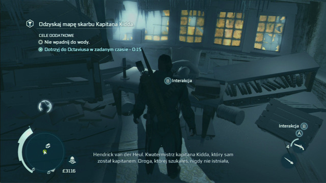 In the captain's quarters you will find the fragment of map that you were looking for - Naval mission - The Ghost Ship - Captain Kidd's treasure - Assassins Creed III - Game Guide and Walkthrough