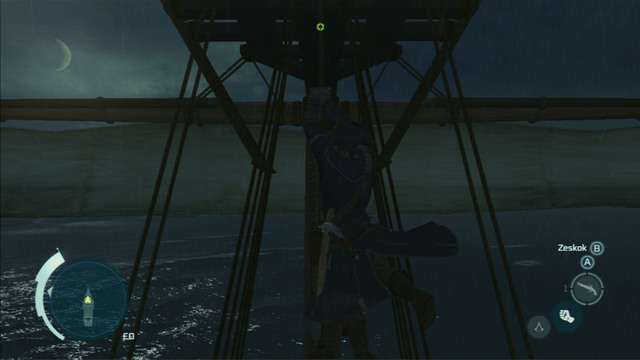 After the conversation, approach the mast and climb up the rope - The Rescue - Naval missions - Assassins Creed III - Game Guide and Walkthrough