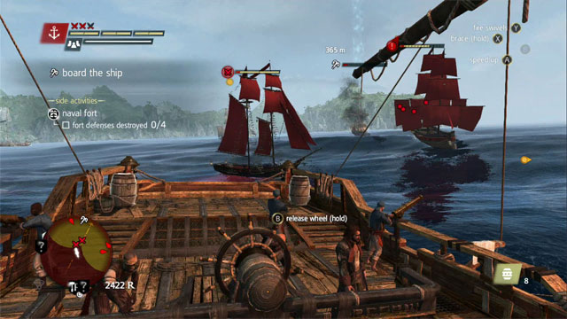 The hunter ships with the characteristic crimson sails - Infamy - Naval battles - Assassins Creed IV: Black Flag - Game Guide and Walkthrough