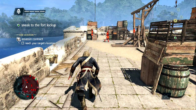 The second guard is patrolling between the left and the right side of the wall - 02 - ...And My Sugar? - Sequence 2 - Assassins Creed IV: Black Flag - Game Guide and Walkthrough