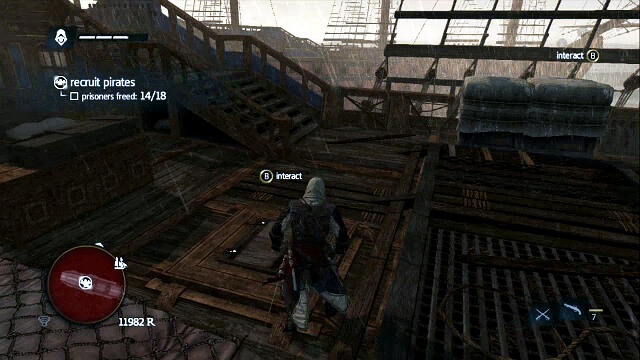 On the next ship, walk under the deck - 06 - The Treasure Fleet - Sequence 2 - Assassins Creed IV: Black Flag - Game Guide and Walkthrough