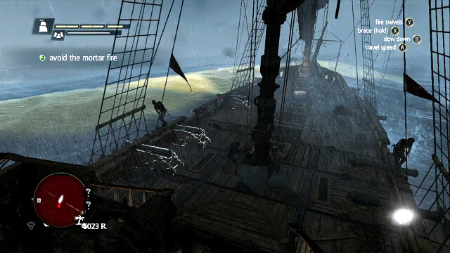 Yellow water means that a cannonball will soon fall there - 06 - Proper Defences - Sequence 3 - Assassins Creed IV: Black Flag - Game Guide and Walkthrough