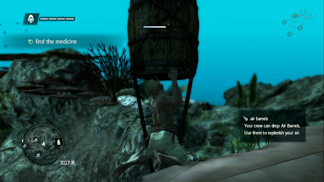 On the map, there also are special barrels marked, like the one in the screenshot, filled with breathing air - 01 - Diving For Medicines - Sequence 6 - Assassins Creed IV: Black Flag - Game Guide and Walkthrough