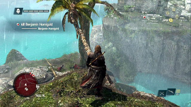From the top of the hill, you will be able to make it over to the peak of the other one, where there is Hornigold - 02 - Murder and Mayhem - Sequence 10 - Assassins Creed IV: Black Flag - Game Guide and Walkthrough