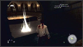When you will be inside the corridor go straight ahead [1] until you will get to the glowing point [2] - Sequence 1 - Peace at Last - p. 2 - Walkthrough - Assassins Creed: Brotherhood - Game Guide and Walkthrough