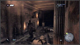 Climb on the head [1] and jump in the direction of the pillar located on the other side of the room [2] - Sequence 2 - A Wilderness of Tiger - p. 4 - Walkthrough - Assassins Creed: Brotherhood - Game Guide and Walkthrough