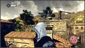On the first crossroads turn right [1] and climb on the building located on the right - Sequence 4 - Den of Thieves - p. 5 - Walkthrough - Assassins Creed: Brotherhood - Game Guide and Walkthrough
