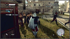 If you do want to stay undercover, avoid them and kill them with your recruits [1] or pay courtesans to draw their attention from you [2] - Sequence 5 - The Banker - p. 1 - Walkthrough - Assassins Creed: Brotherhood - Game Guide and Walkthrough
