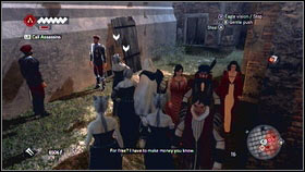 Pass the guards with them [1] and use them on another guards (LT + Y) [2] - Sequence 5 - The Banker - p. 2 - Walkthrough - Assassins Creed: Brotherhood - Game Guide and Walkthrough