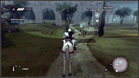 When the fortress will be safe, watch the cut scene [1], take your horse and follow Bartolomeo [2] - Sequence 6 - The Baron De Valois - p. 1 - Walkthrough - Assassins Creed: Brotherhood - Game Guide and Walkthrough