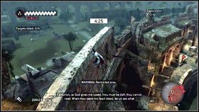 You should see some barrels near the wall [1] - Sequence 7 - The Key to the Castello - p. 2 - Walkthrough - Assassins Creed: Brotherhood - Game Guide and Walkthrough