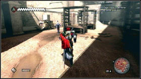 At the beginning hide near the corner [1] and wait until the guard will turn over - Sequence 8 - The Borgia - p. 1 - Walkthrough - Assassins Creed: Brotherhood - Game Guide and Walkthrough