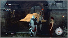 Speak with one prostitute [1] and go to the place marked on the map - Courtesans Quests - p. 1 - Side Quests - Assassins Creed: Brotherhood - Game Guide and Walkthrough
