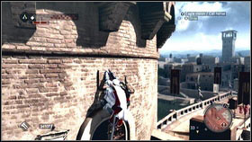 Use stairs to get to the top [1] and catch a small brick [2] - Assassins Contracts - p. 2 - Side Quests - Assassins Creed: Brotherhood - Game Guide and Walkthrough