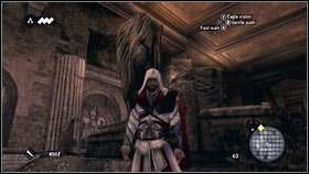 Climb on the head [1] and jump in the direction of the pillar located on the other side of the room [2] - Romulus Lairs - p. 7 - Side Quests - Assassins Creed: Brotherhood - Game Guide and Walkthrough