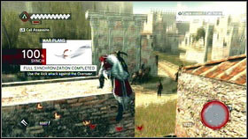 When the soldier will turn round, target him [1], kick him in the back and kill - Leonardos Machines - p. 3 - Side Quests - Assassins Creed: Brotherhood - Game Guide and Walkthrough