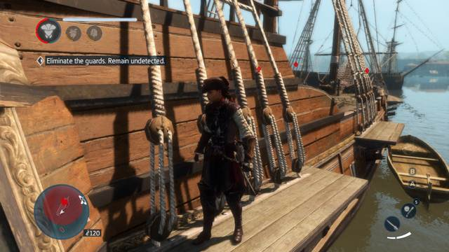 On the platform, at the side of the ship, you are safe - Sequence 3 (part 2) - The storyline - Assassins Creed: Liberation HD - Game Guide and Walkthrough