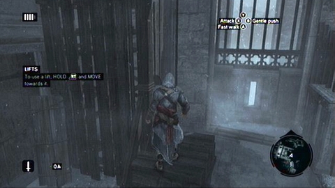 He will lead you to the lift which can be used by holding RT and approaching it - Memory 2 - p. 1 - Sequence 1 - A Sort of Homecoming - Assassins Creed: Revelations - Game Guide and Walkthrough