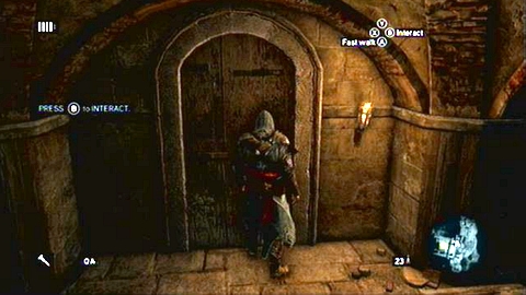 After the conversation with the worker run straight ahead and then open the door at the end of the chamber (B) - Memory 3 - Sequence 1 - A Sort of Homecoming - Assassins Creed: Revelations - Game Guide and Walkthrough