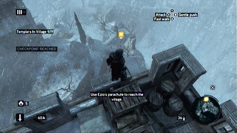 At the top of the walls, move towards the white cone and you'll see a squad of soldiers, which you must follow - Memory 3 - Sequence 1 - A Sort of Homecoming - Assassins Creed: Revelations - Game Guide and Walkthrough