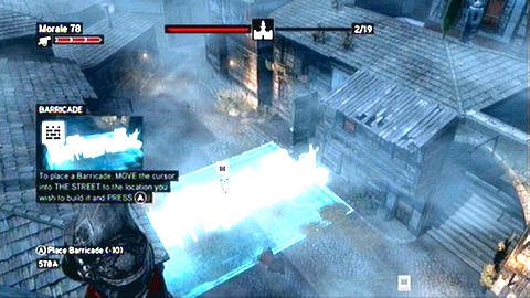 When the last opponent is dead, you'll get the possibility of placing Barricades - Memory 6 - Sequence 2 - The Crossroads of The World - Assassins Creed: Revelations - Game Guide and Walkthrough