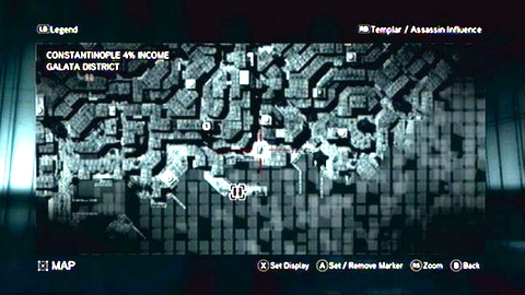 In order to begin the next memory, turn on the map (BACK), select the icon with an exclamation point (A) and go in that direction - Memory 6 - Sequence 2 - The Crossroads of The World - Assassins Creed: Revelations - Game Guide and Walkthrough