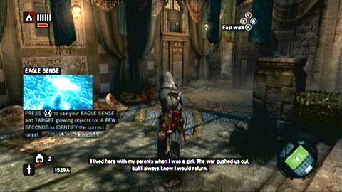 After short conversation with Sofia, go to the shop back and then use the Eagle Sense (LS) - Memory 5 - Sequence 3 - Lost and Found - Assassins Creed: Revelations - Game Guide and Walkthrough