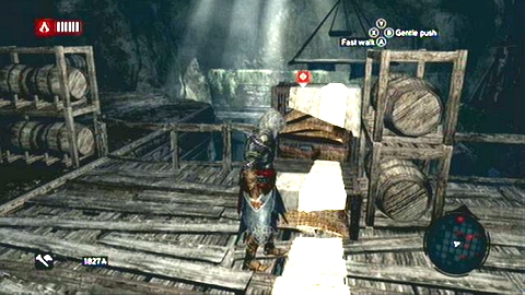 After clearing the area, climb up the boxes in the centre and then jump on the platforms hanging from the ceiling - Memory 6 - p. 2 - Sequence 3 - Lost and Found - Assassins Creed: Revelations - Game Guide and Walkthrough