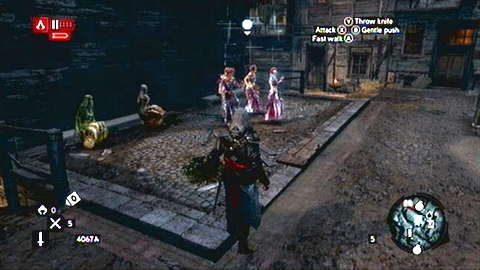 After talk to the Romani's leader, go to the indicated place and hire the group of Romanies (B) - Memory 9 - Sequence 3 - Lost and Found - Assassins Creed: Revelations - Game Guide and Walkthrough