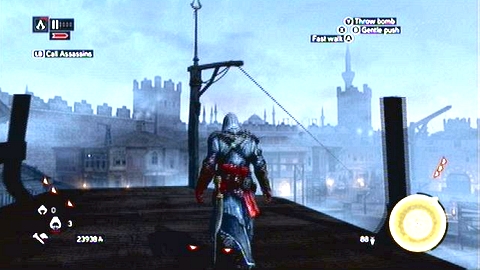 Jump from the scaffolding onto the ship hull and use another zipline - Memory 3 - Sequence 5 - Heir to The Empire - Assassins Creed: Revelations - Game Guide and Walkthrough