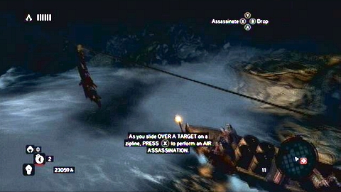 During slide on the zipline, you'll get a command to kill opponents - Memory 6 - Sequence 5 - Heir to The Empire - Assassins Creed: Revelations - Game Guide and Walkthrough