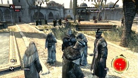 After getting inside, hide a group of Romani and go between them behind another wall - Memory 3 - Sequence 6 - Fortune's Disfavor - Assassins Creed: Revelations - Game Guide and Walkthrough